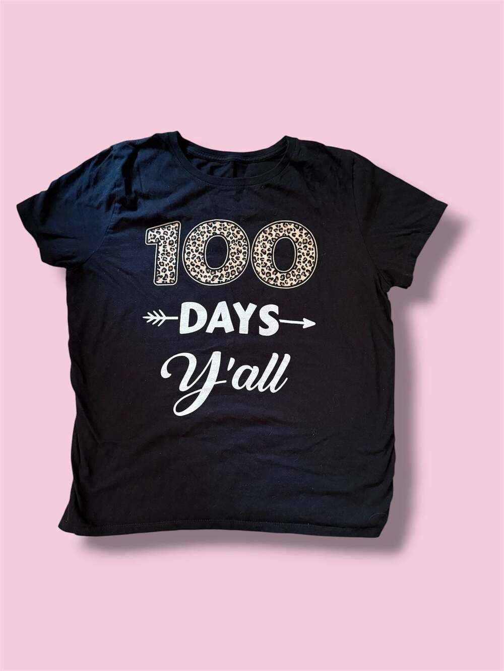 100 Days Y'all Leopard Print Graphic T-Shirt Black